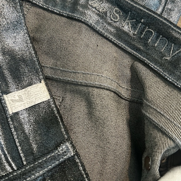 7 For All Mankind The Skinny Liquid Metallic Blue Gray Pewter Jeans USA Size 29 - Picture 6 of 9